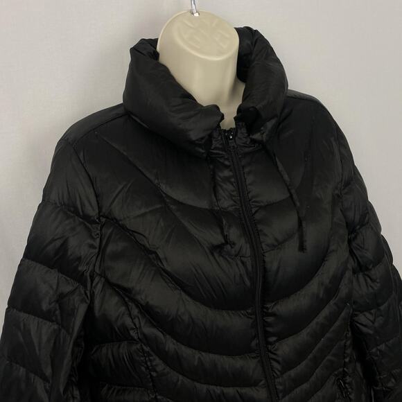 ANA Packable Premium Down Jacket Womens 1X Black Puffer Hide Away Hood Hooded - Picture 2 of 14